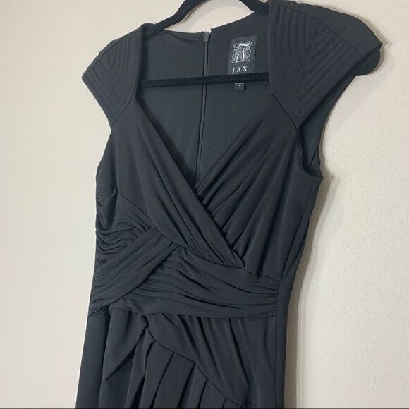 JAX Black Evening Cocktail Dress Cap Sleeve Ruched - Picture 4 of 11